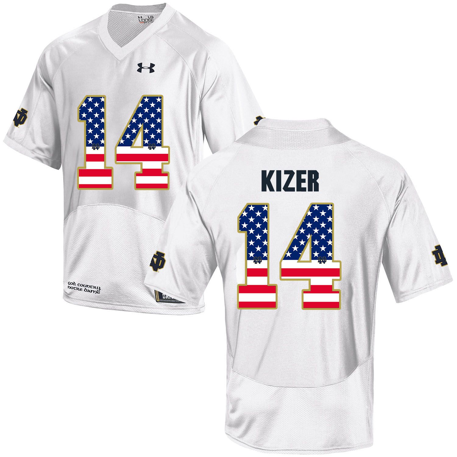 Men Norte Dame Fighting Irish #14 Kizer White Flag Customized NCAA Jerseys